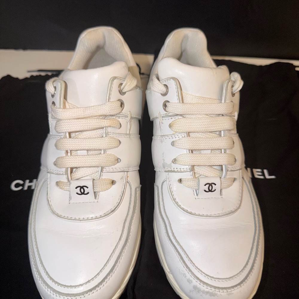 CHANEL White and Black Sneakers - Picture 2 of 8
